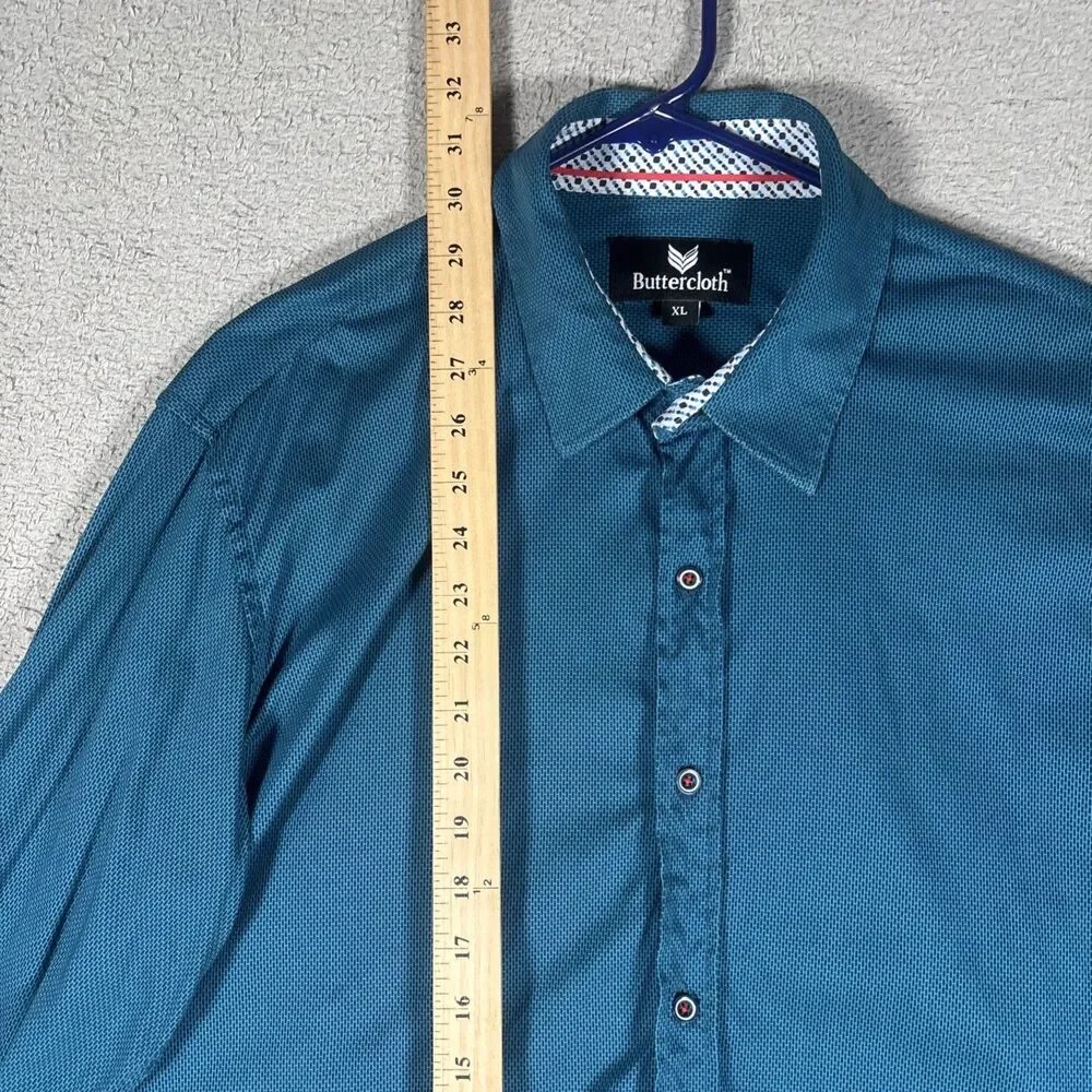 Buttercloth Shirt Long Sleeve Men's Size XL Blue Brick‎ Pattern Geometric Preppy